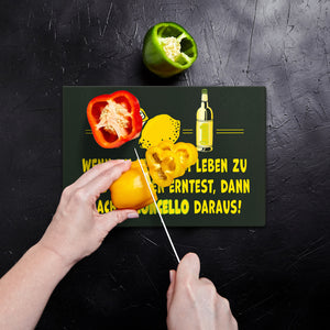 Limoncello Schneidebrett aus Glas aus Glas mit Spruch Mach Limoncello aus Zitronen