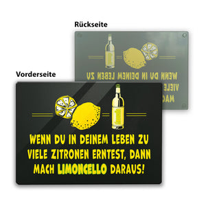 Limoncello Schneidebrett aus Glas aus Glas mit Spruch Mach Limoncello aus Zitronen