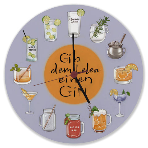 Gin Tonic Variationen Wanduhr - Gib dem Leben Gin