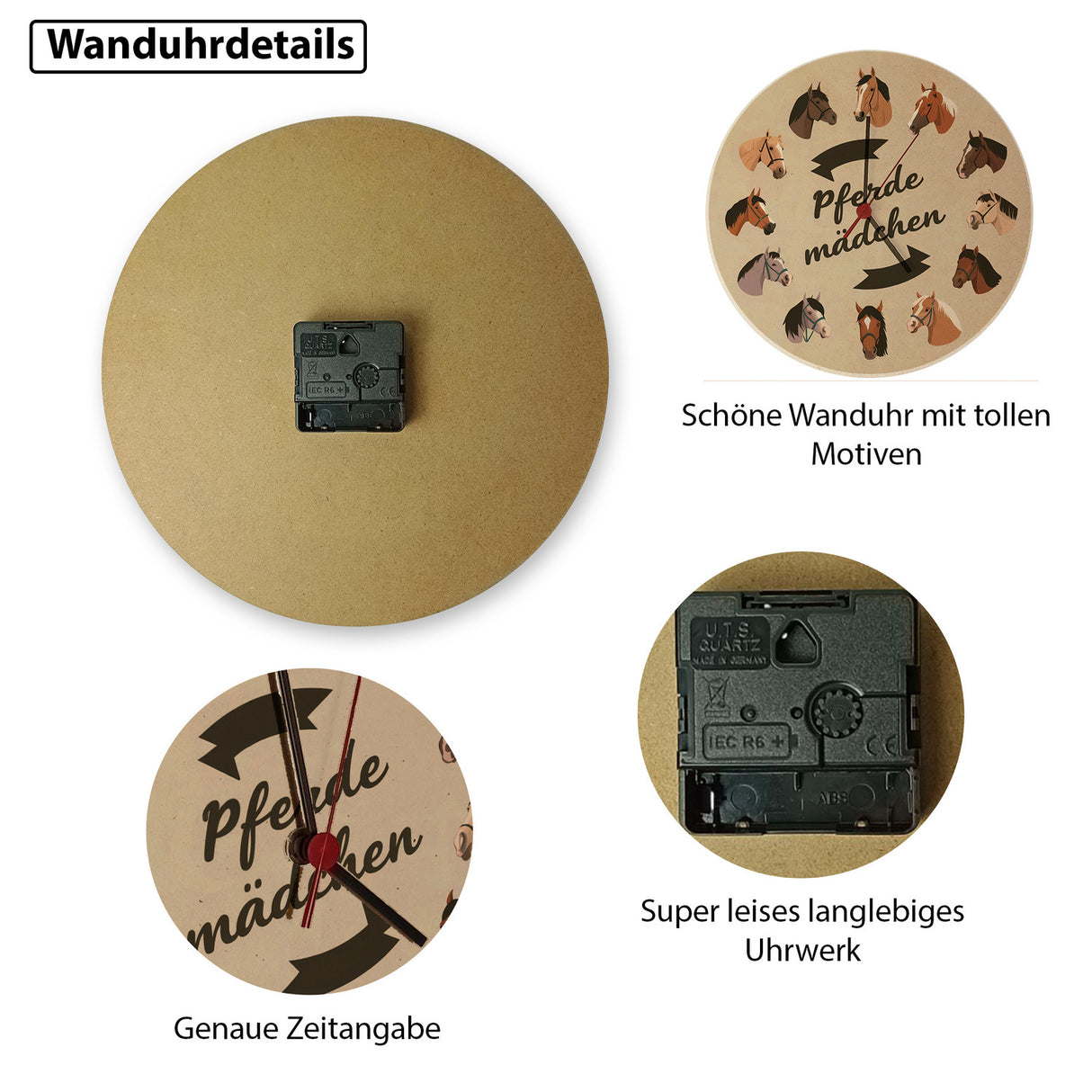 Pferdemädchen und Pferde Wanduhr