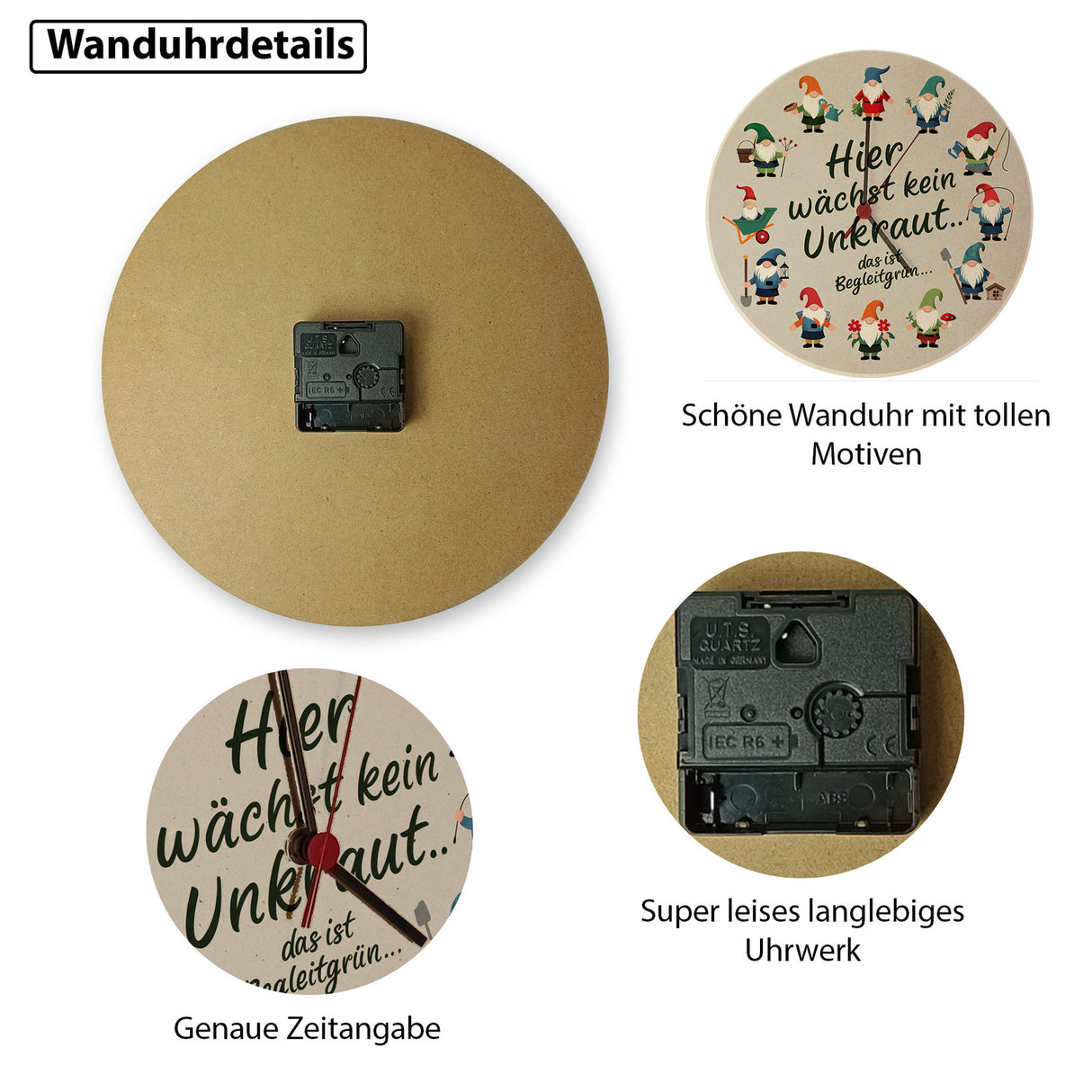 Gartenzwerge Wanduhr - Kein Unkraut nur Begleitgrün