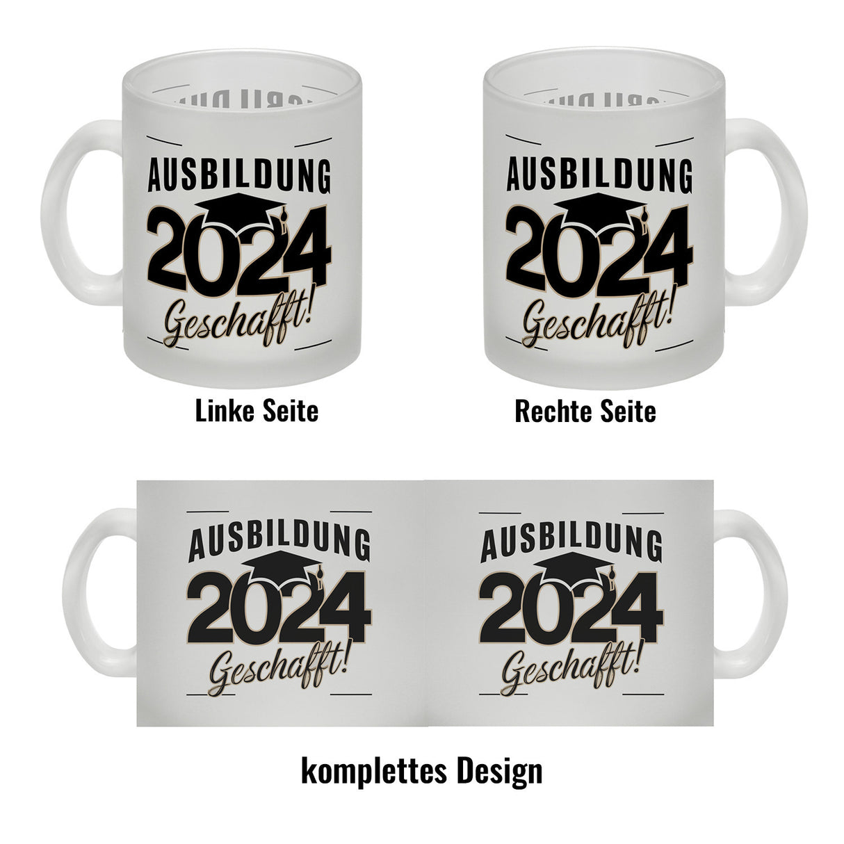 Ausbildung 2024 Geschafft Kaffeebecher mit Doktorhut