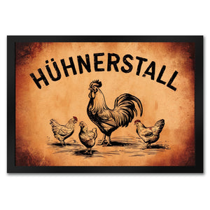 Hühnerstall Fußmatte in 35x50 cm mit Hahn und Hennen