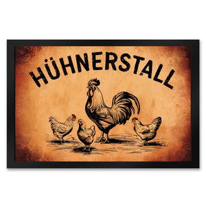 Hühnerstall Fußmatte in 35x50 cm mit Hahn und Hennen