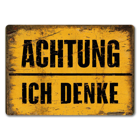 Achtung ich denke - Altes Holzschild-Design Fußmatte in 35x50 cm ohne Rand