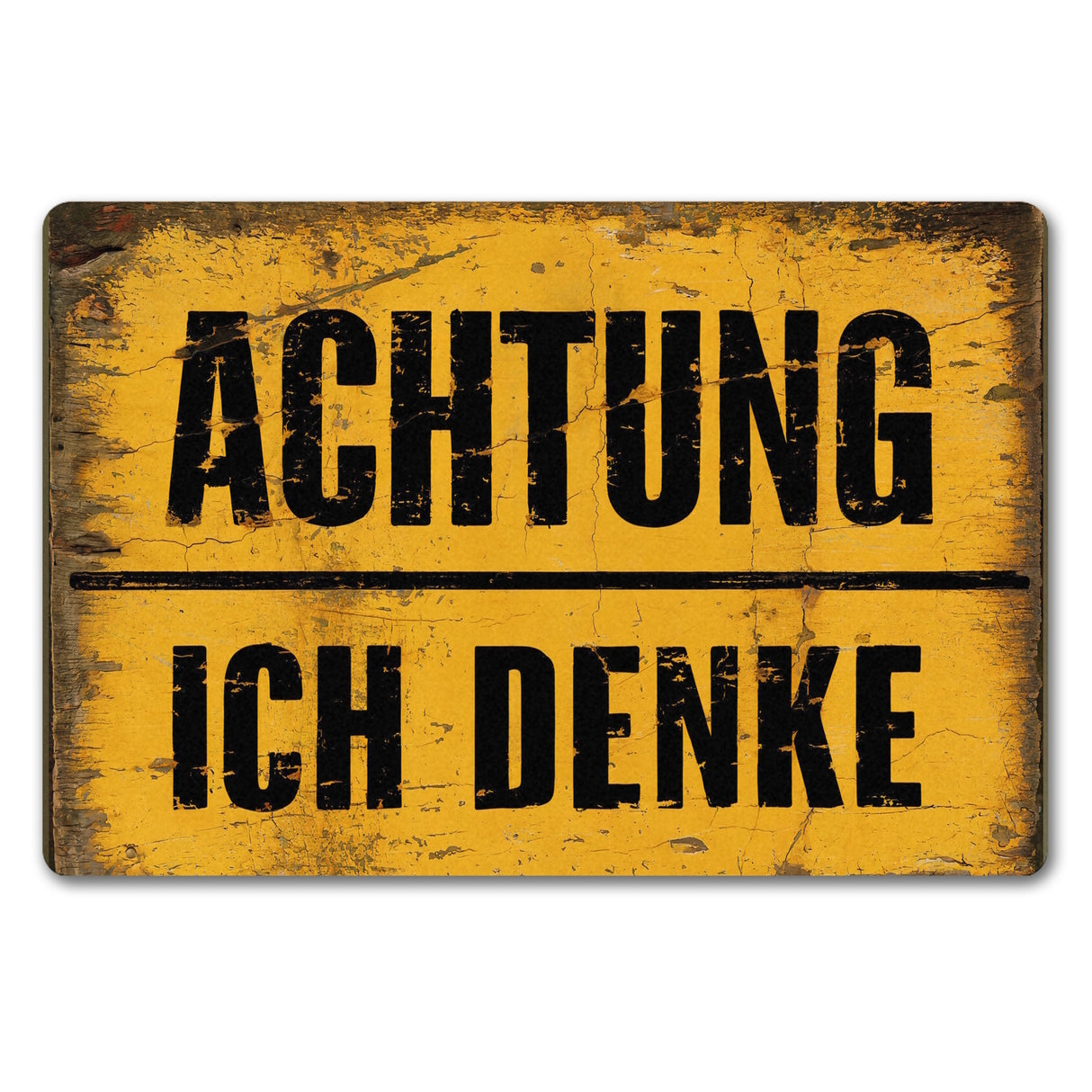 Achtung ich denke - Altes Holzschild-Design Fußmatte in 35x50 cm ohne Rand