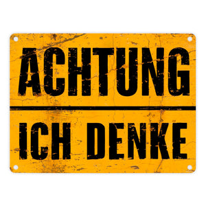 Achtung ich denke - Altes Holzdesign Metallschild in 15x20 cm