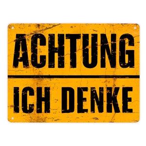 Achtung ich denke - Altes Holzdesign Metallschild in 15x20 cm