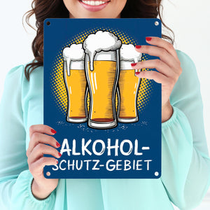 Alkohol-Schutzgebiet mit drei Biergläsern Metallschild in 15x20 cm