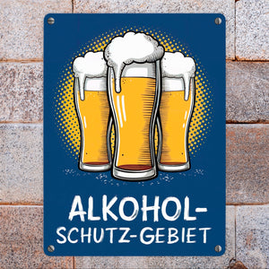 Alkohol-Schutzgebiet mit drei Biergläsern Metallschild in 15x20 cm