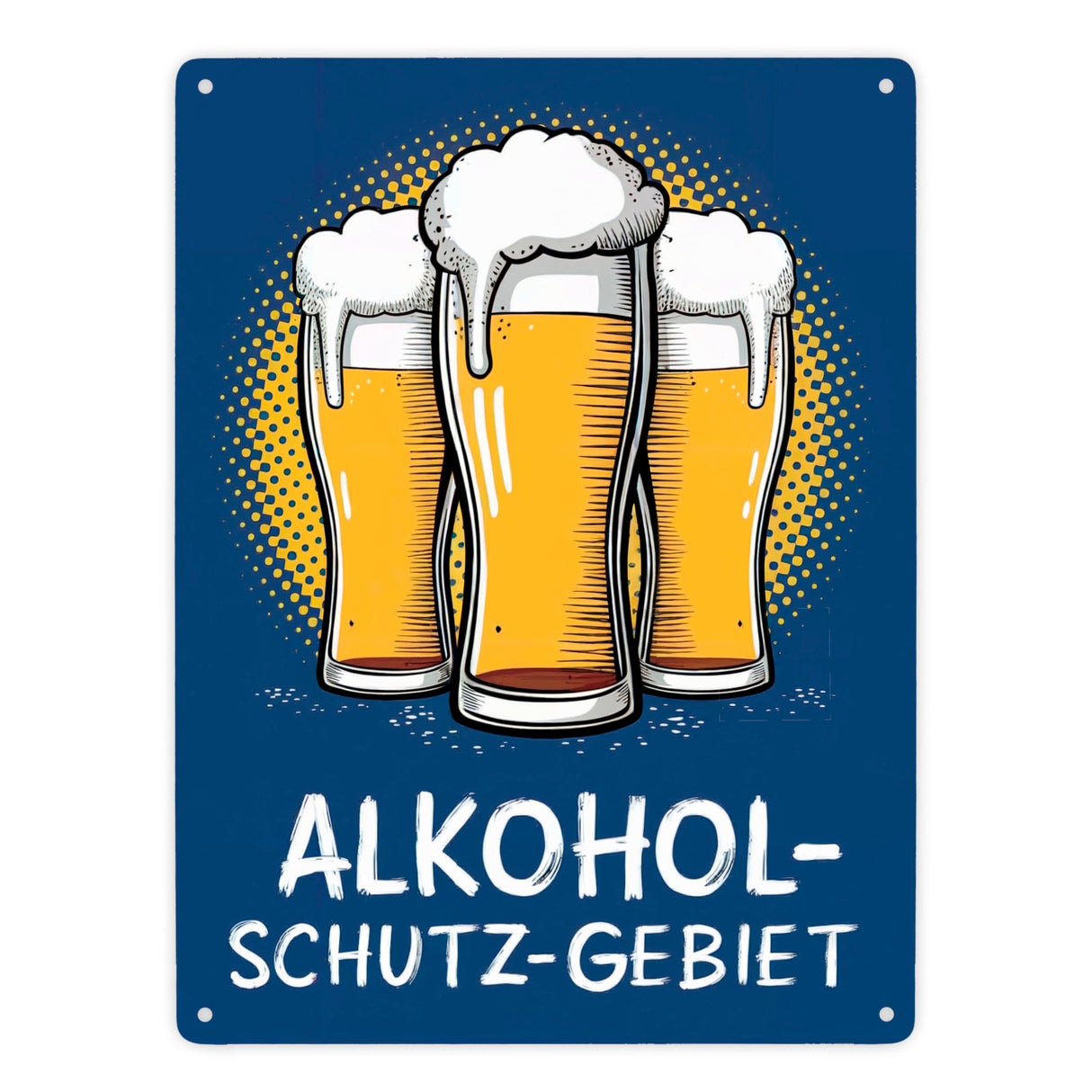 Alkohol-Schutzgebiet mit drei Biergläsern Metallschild in 15x20 cm