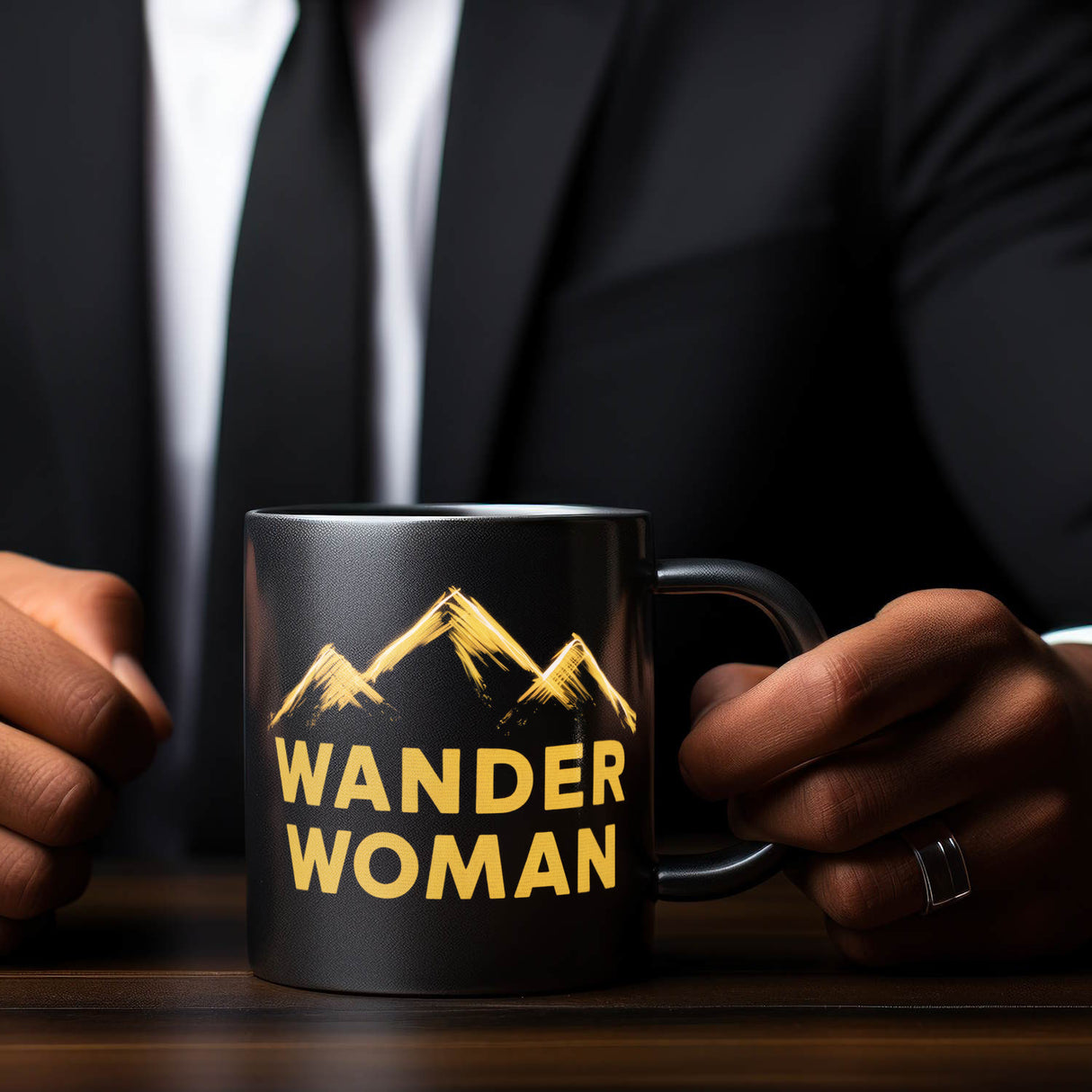 Wander Woman Tasse mit goldener Bergkette