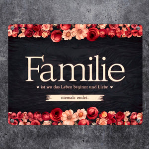 Familie Metallschild in 15x20 cm - Wo Leben beginnt und Liebe niemals endet