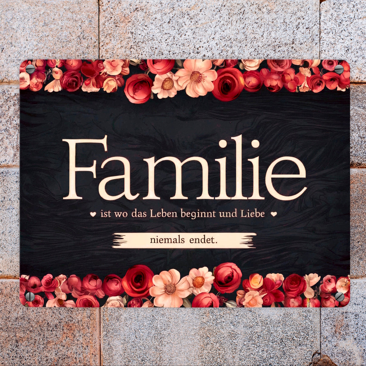 Familie Metallschild in 15x20 cm - Wo Leben beginnt und Liebe niemals endet