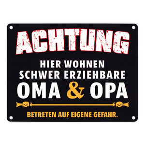 Schwer erziehbare Oma + Opa Metallschild in 15x20 cm