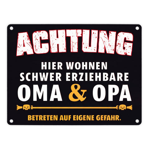 Schwer erziehbare Oma + Opa Metallschild in 15x20 cm