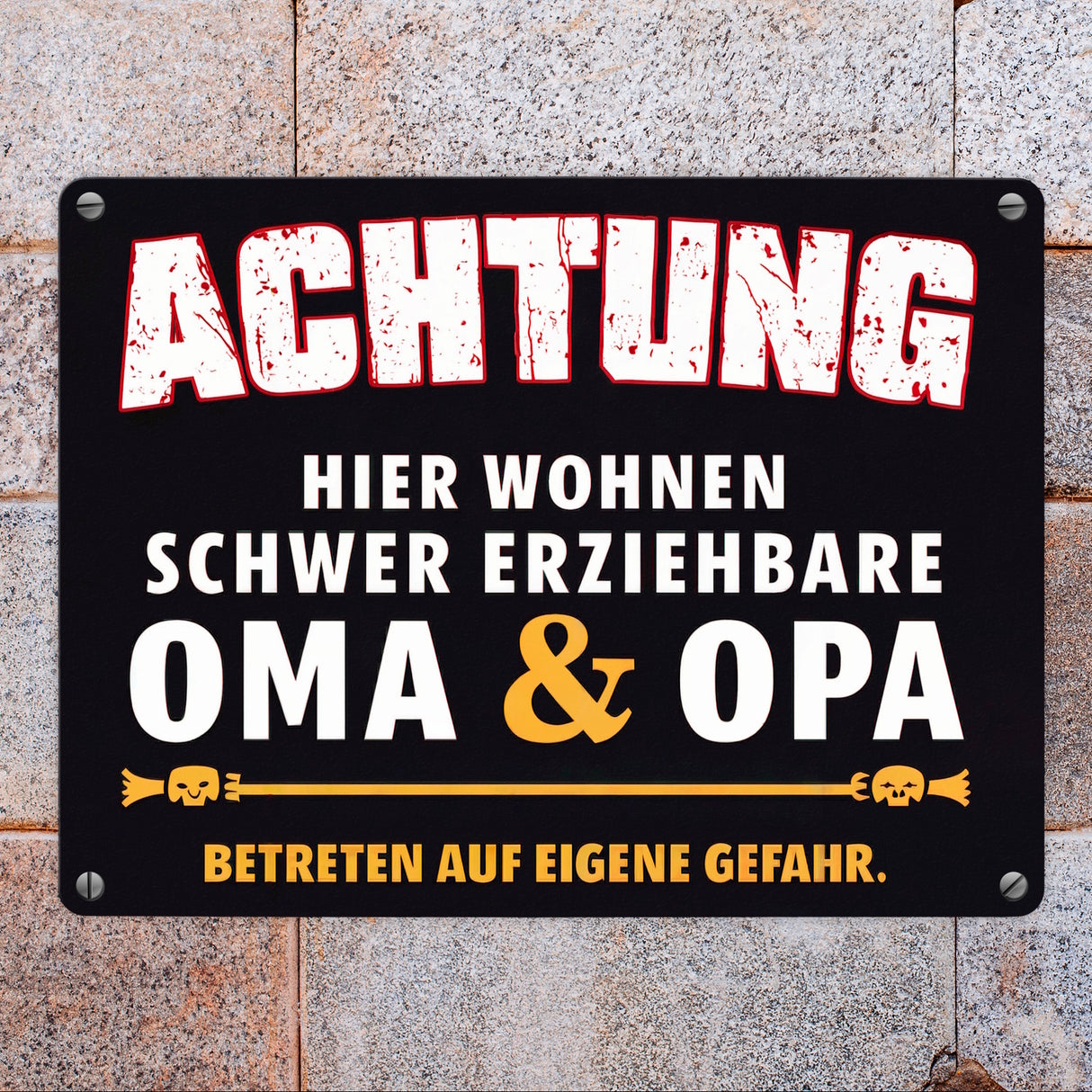 Schwer erziehbare Oma + Opa Metallschild in 15x20 cm