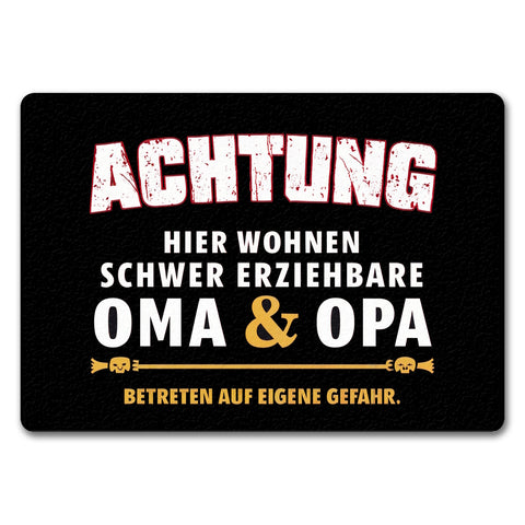 Schwer erziehbare Oma + Opa Fußmatte in 35x50 cm ohne Rand