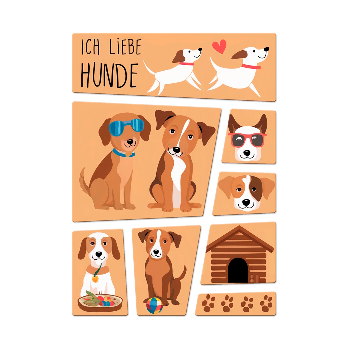 Hunde in verschiedenen Posen Kühlschrankmagnete-Set - Ich liebe Hunde