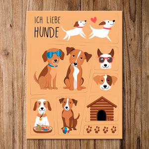 Hunde in verschiedenen Posen Kühlschrankmagnete-Set - Ich liebe Hunde