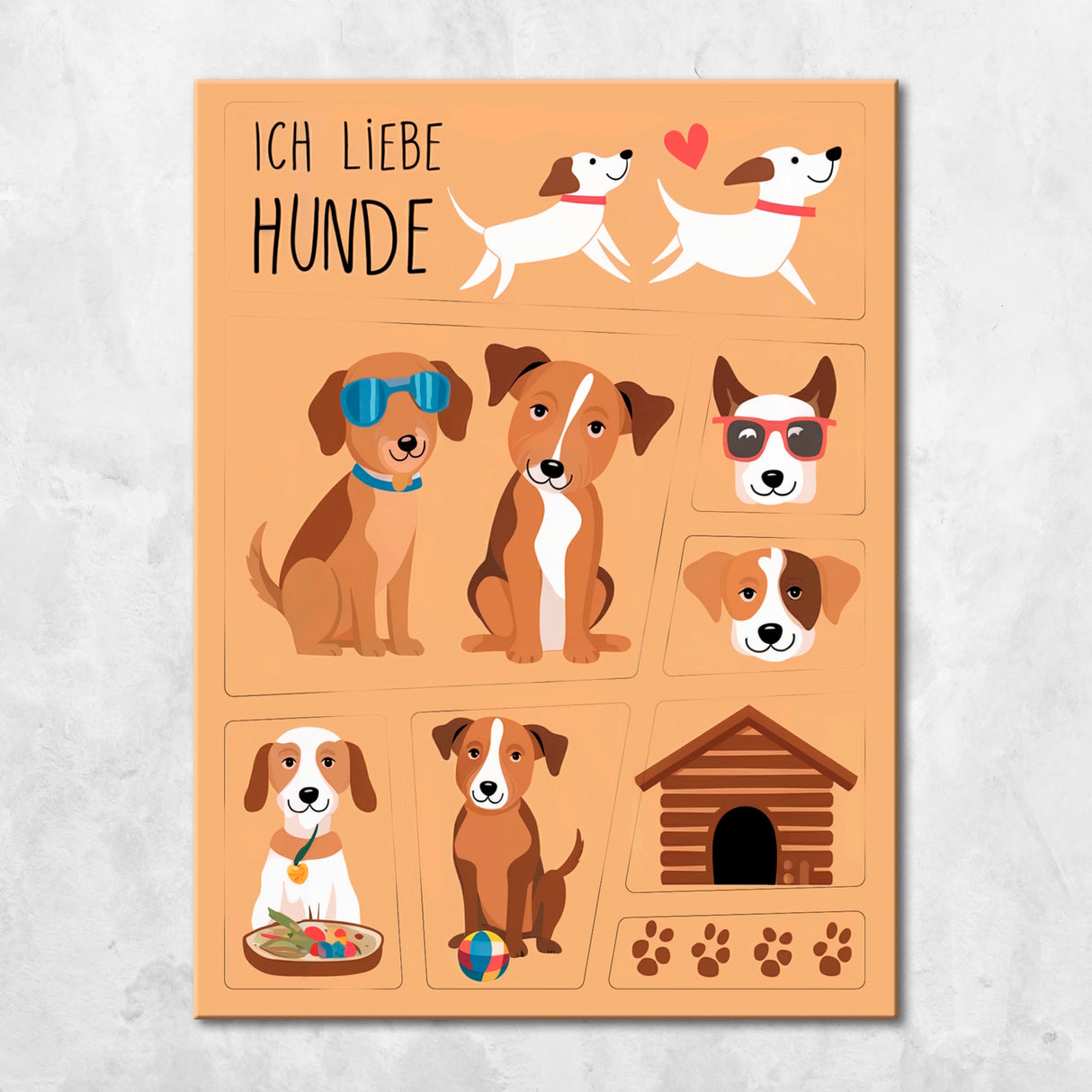 Hunde in verschiedenen Posen Kühlschrankmagnete-Set - Ich liebe Hunde