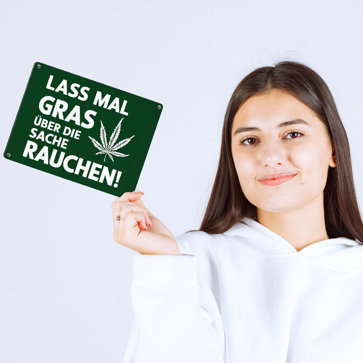 Lass mal Gras rauchen Metallschild in 15x20 cm mit Cannabisblatt