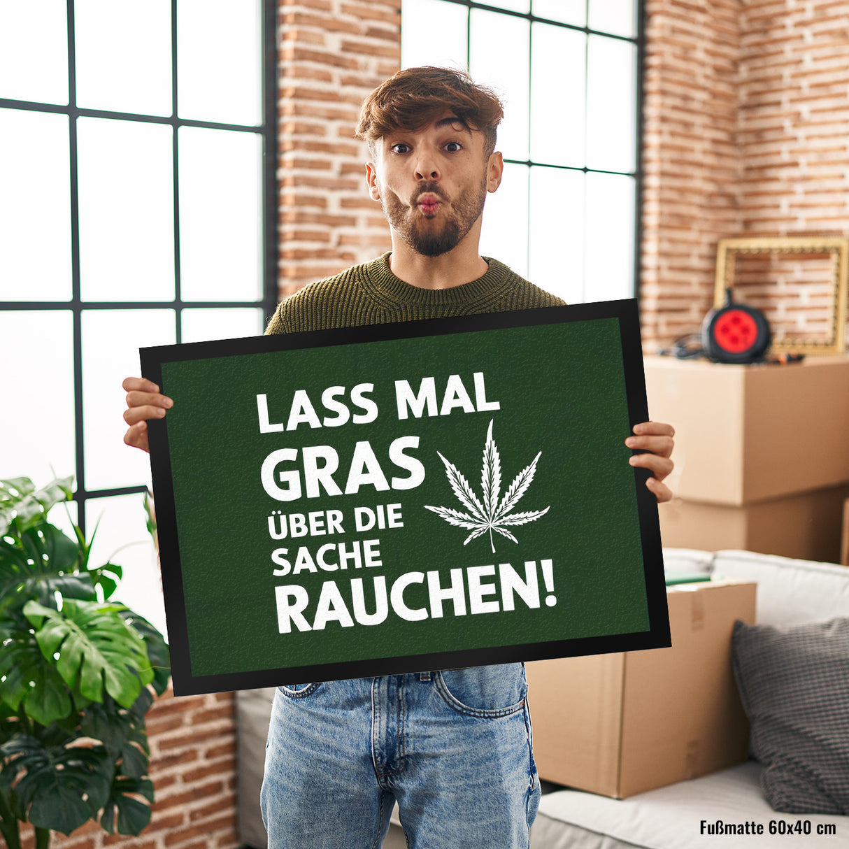 Lass mal Gras rauchen Fußmatte in 35x50 cm mit Cannabisblatt