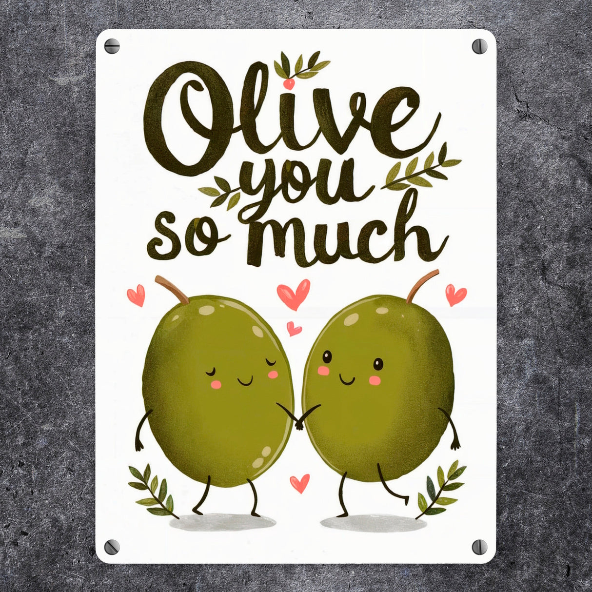 Zwei niedliche Oliven Metallschild in 15x20 cm - Olive You so much