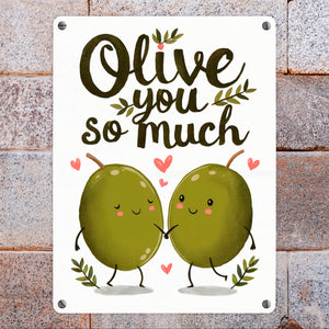 Zwei niedliche Oliven Metallschild in 15x20 cm - Olive You so much