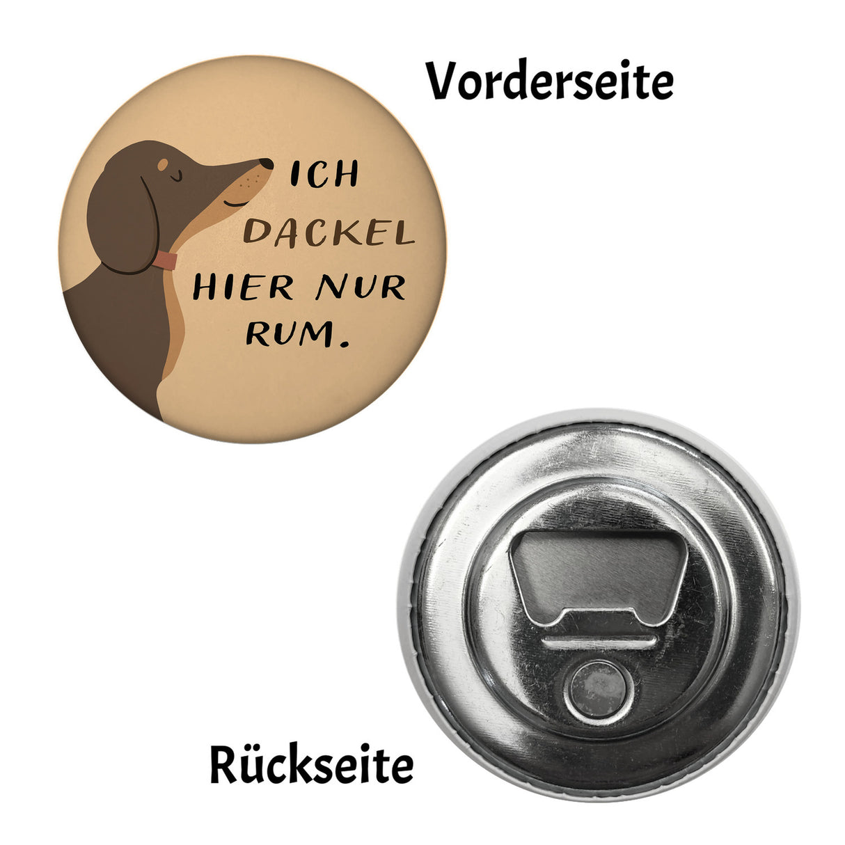 Dackel Magnet rund mit Spruch Ich dackel hier nur rum