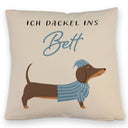 Dackel mit Pyjama Kissen mit Spruch Ich dackel ins Bett