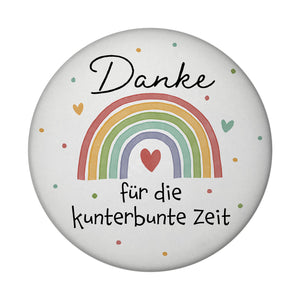 Regenbogen Magnet rund mit Spruch Danke für die kunterbunte Zeit