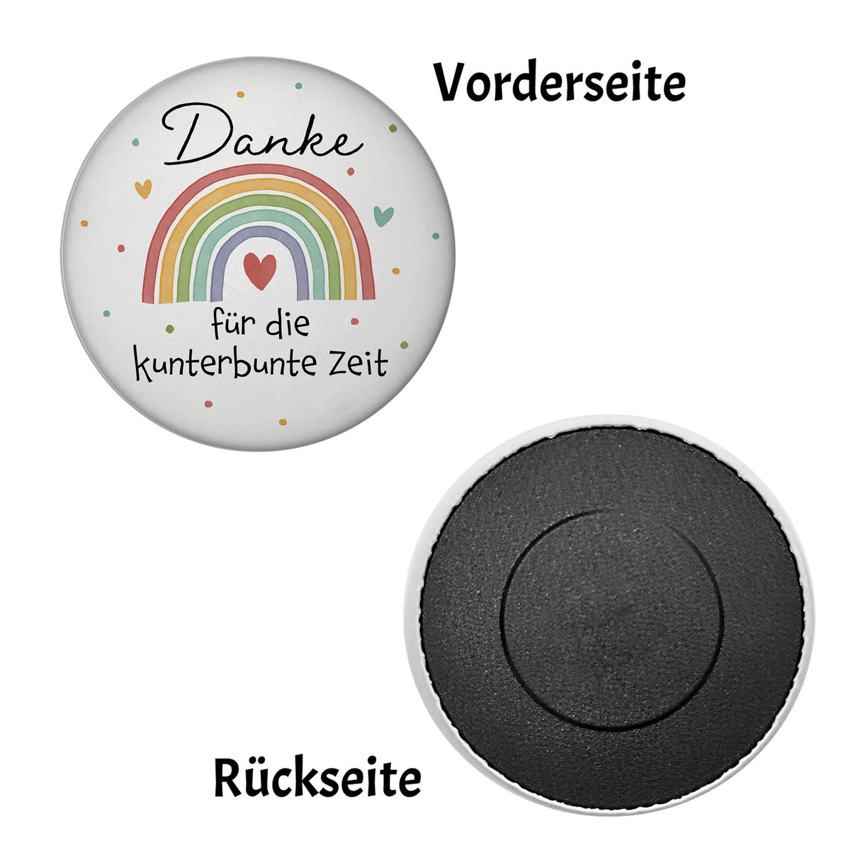 Regenbogen Magnet rund mit Spruch Danke für die kunterbunte Zeit