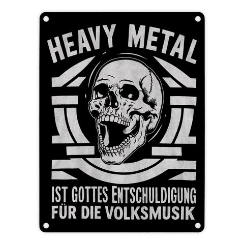 Heavy Metal statt Volksmusik Metallschild in 15x20 cm mit Totenkopf