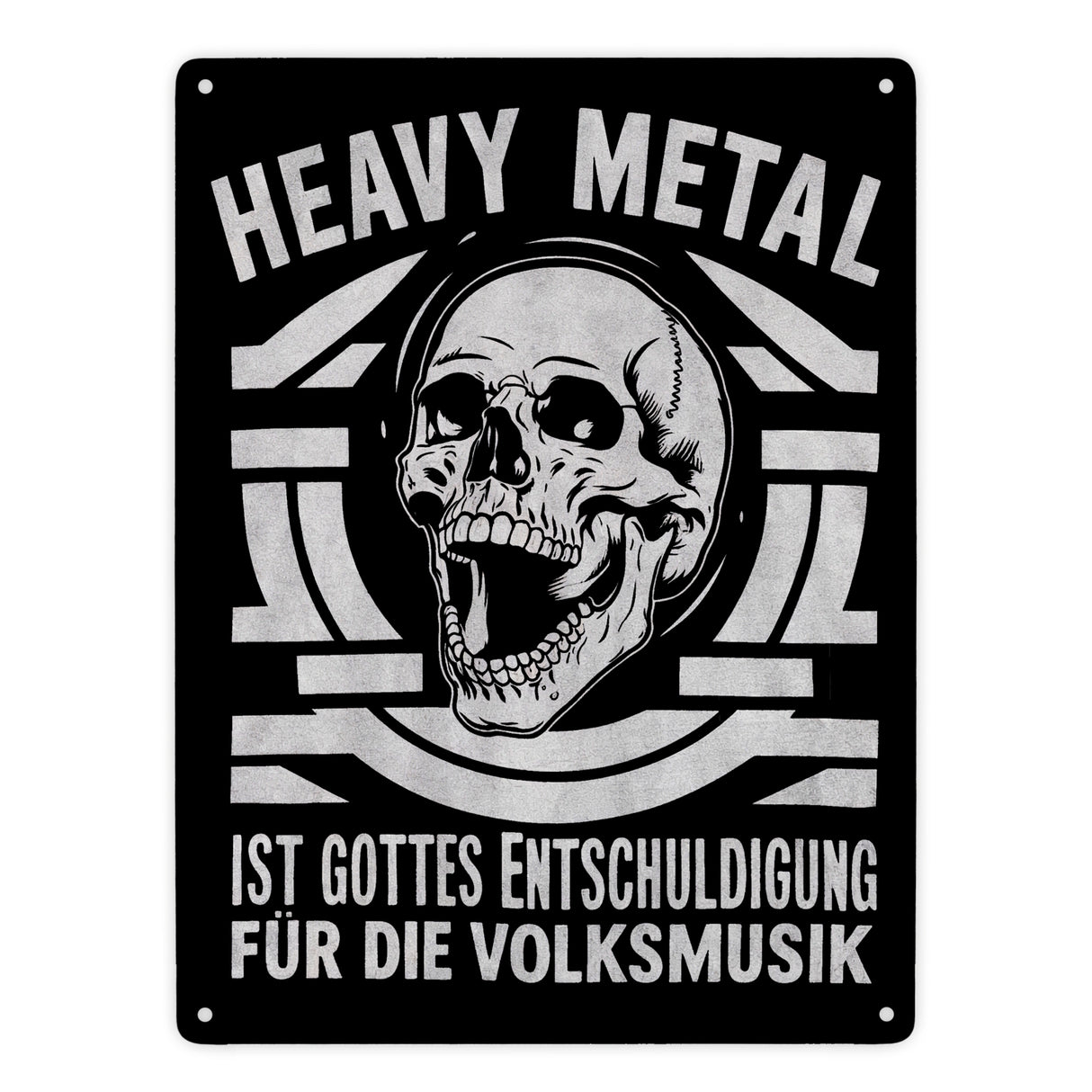 Heavy Metal statt Volksmusik Metallschild in 15x20 cm mit Totenkopf