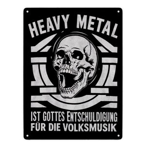 Heavy Metal statt Volksmusik Metallschild in 15x20 cm mit Totenkopf