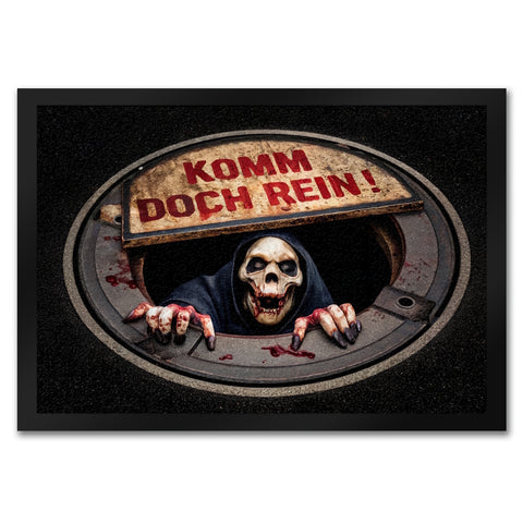 Sensenmann unter Kanaldeckel Fußmatte in 35x50 cm - Komm doch rein