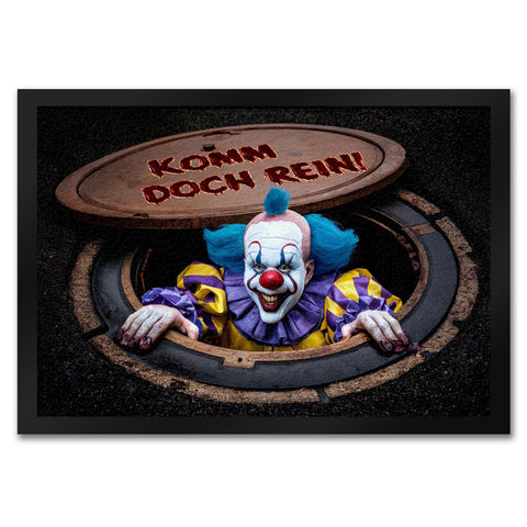 Horrorclown unter Kanaldeckel Fußmatte in 35x50 cm - Komm doch rein