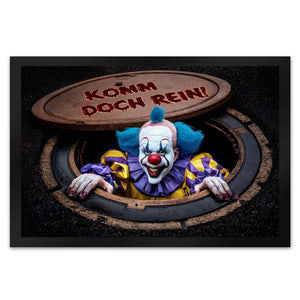 Horrorclown unter Kanaldeckel Fußmatte in 35x50 cm - Komm doch rein