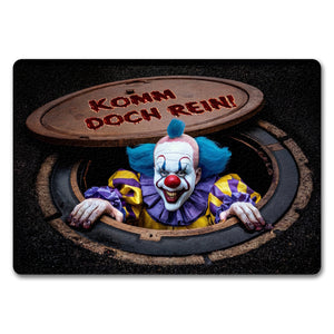 Horrorclown unter Kanaldeckel Fußmatte in 35x50 cm ohne Rand - Komm doch rein