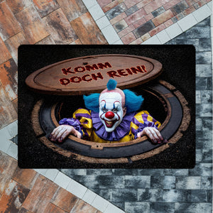 Horrorclown unter Kanaldeckel Fußmatte in 35x50 cm ohne Rand - Komm doch rein