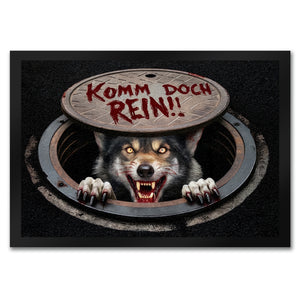 Werwolf unter Kanaldeckel Fußmatte in 35x50 cm - Komm doch rein