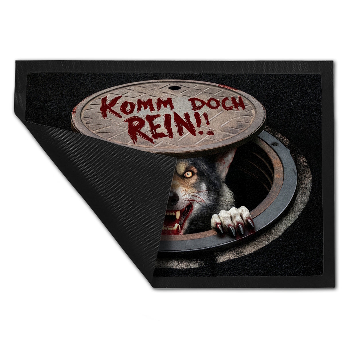 Werwolf unter Kanaldeckel Fußmatte in 35x50 cm - Komm doch rein