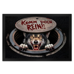 Werwolf unter Kanaldeckel Fußmatte in 35x50 cm - Komm doch rein