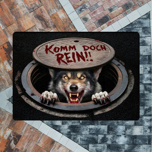 Werwolf unter Kanaldeckel Fußmatte in 35x50 cm ohne Rand - Komm doch rein