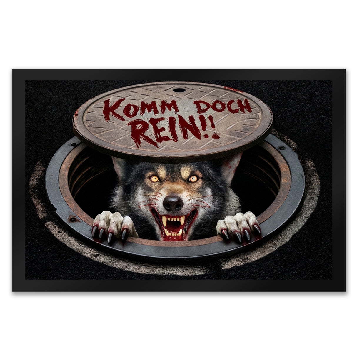 Werwolf unter Kanaldeckel Fußmatte in 35x50 cm - Komm doch rein