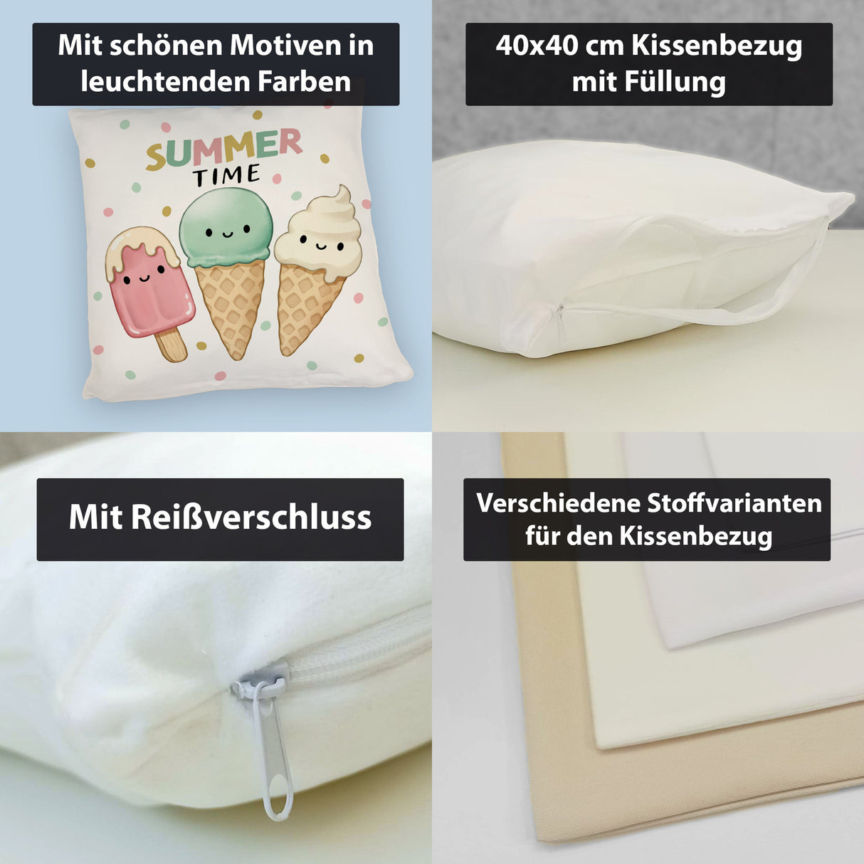 Eiscreme Kissen mit Spruch Summer Time