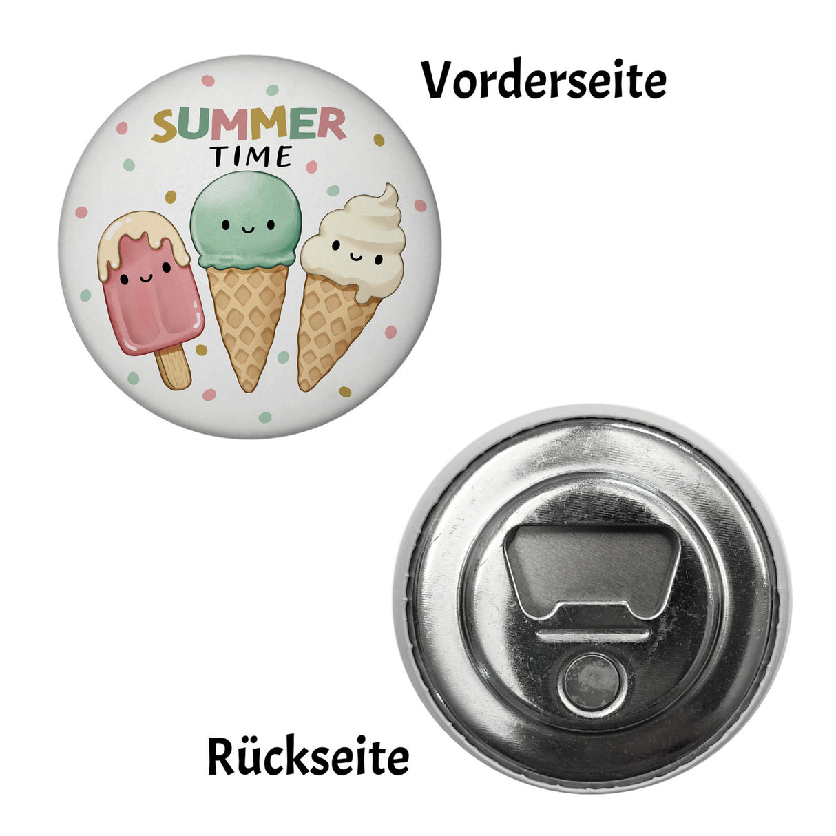 Eiscreme Magnet rund mit Spruch Summer Time