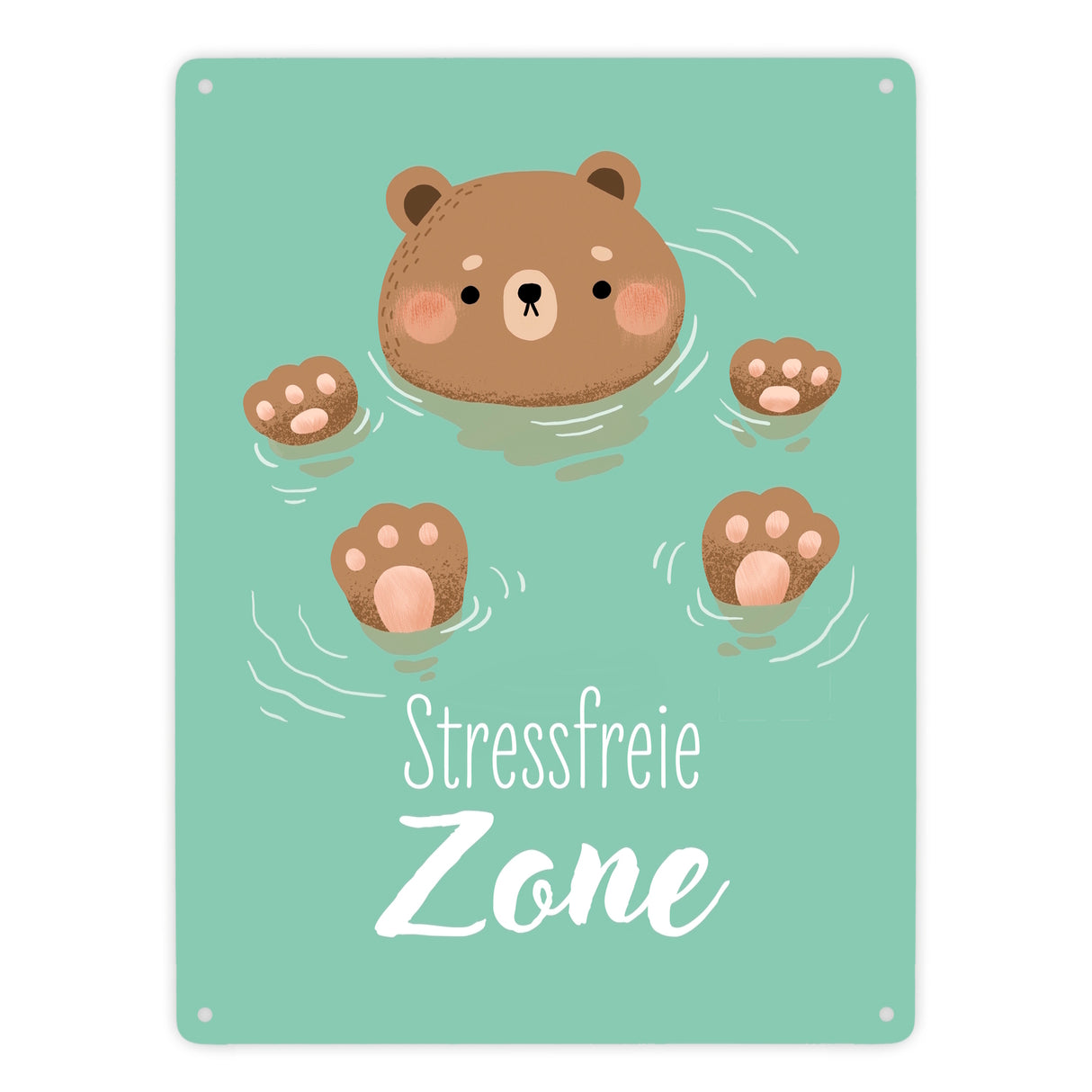 Bär im Wasser Metallschild in 15x20 cm mit Spruch Stressfreie Zone