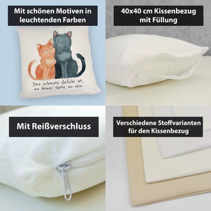 Katzenpaar Kissen mit Spruch An deiner Seite sein ist das schönste Gefühl